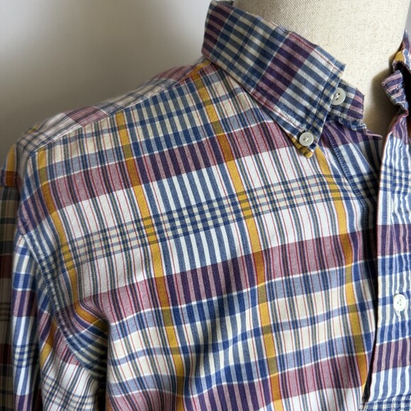 UNIQUE VINTAGE Ralph Lauren Men's Sz L Plaid 3 Button Pullover Dress Shirt - Picture 3 of 15